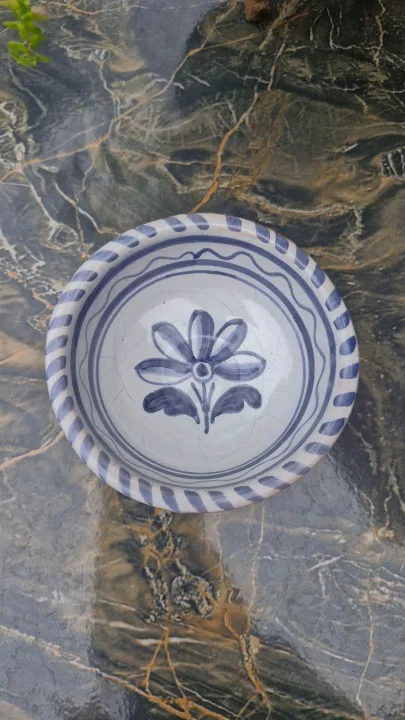 Small White Bowl With Blue Flower And Markings