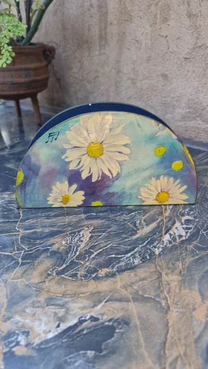 Blue Serviette Or Letter Holder With White Flowers