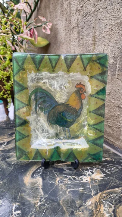 Decoupage Hen Display / Sweet Plate Or Spoon Holder
