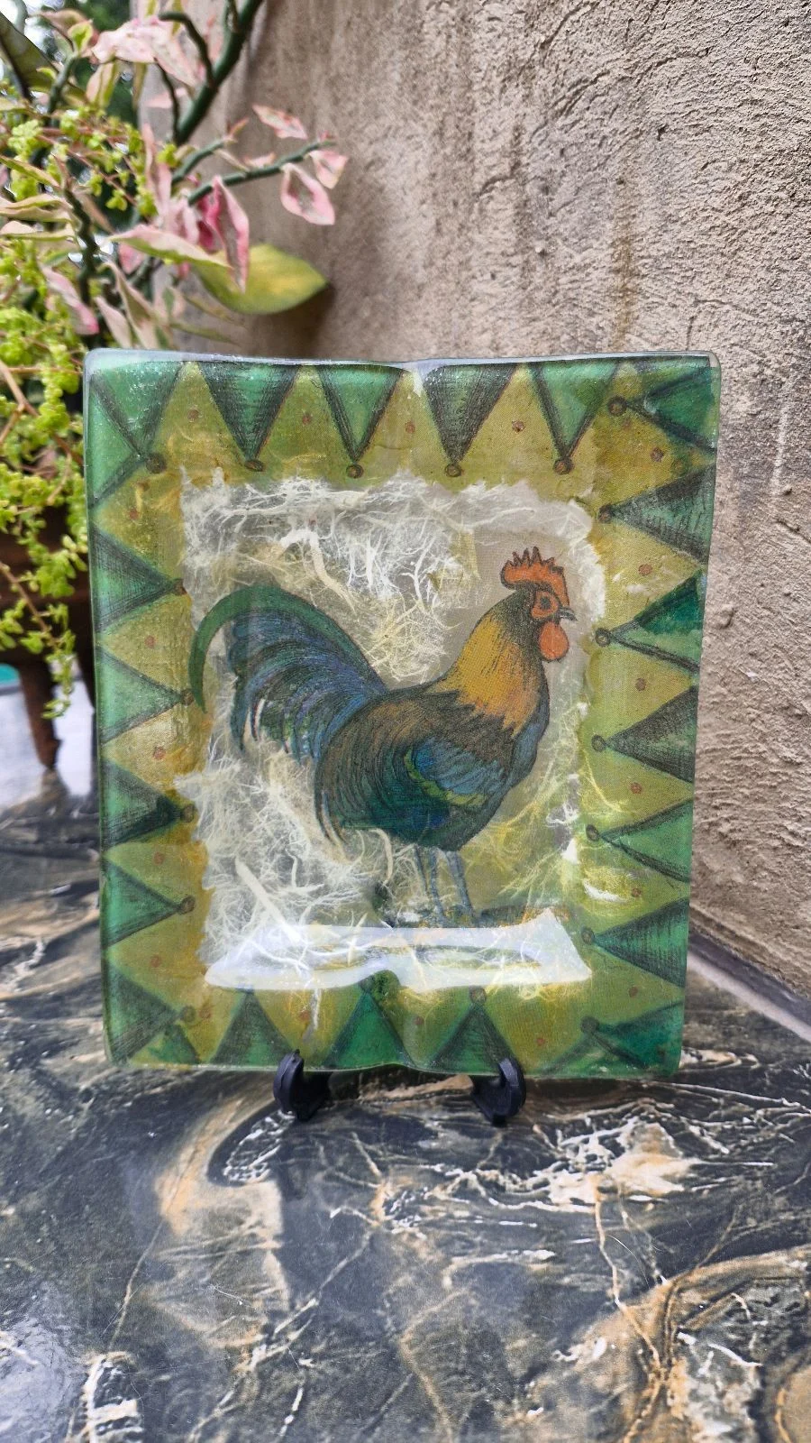 Decoupage Hen Display / Sweet Plate Or Spoon Holder