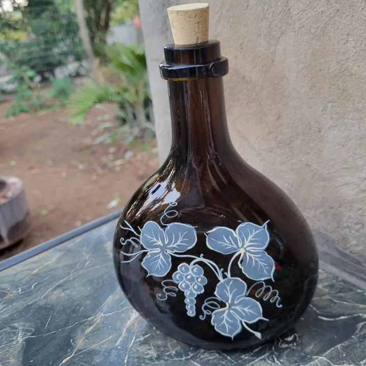 Hand Painted Brown Glass Bottle