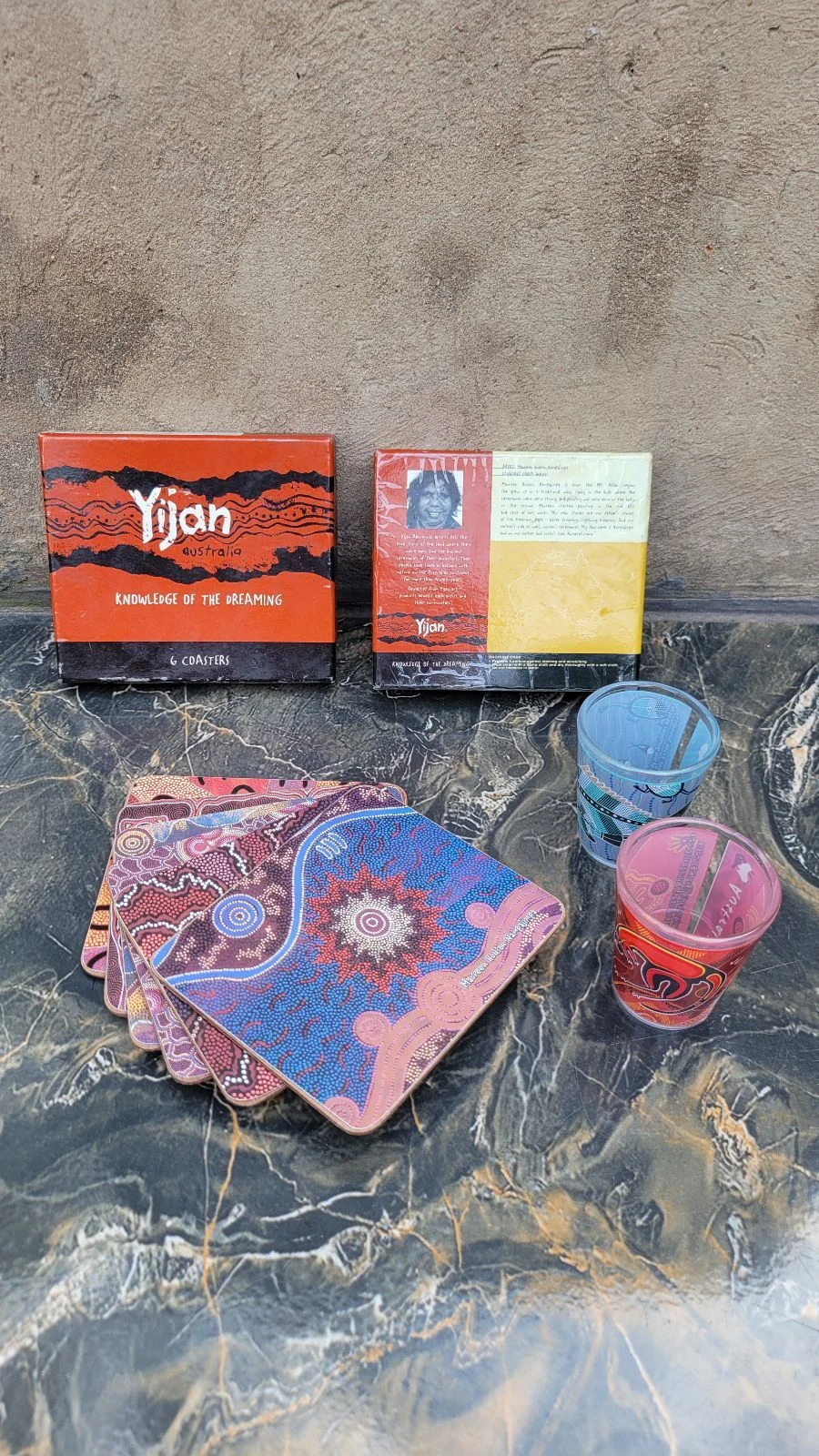 Aboriginal Cork Coasters & Tot Glasses
