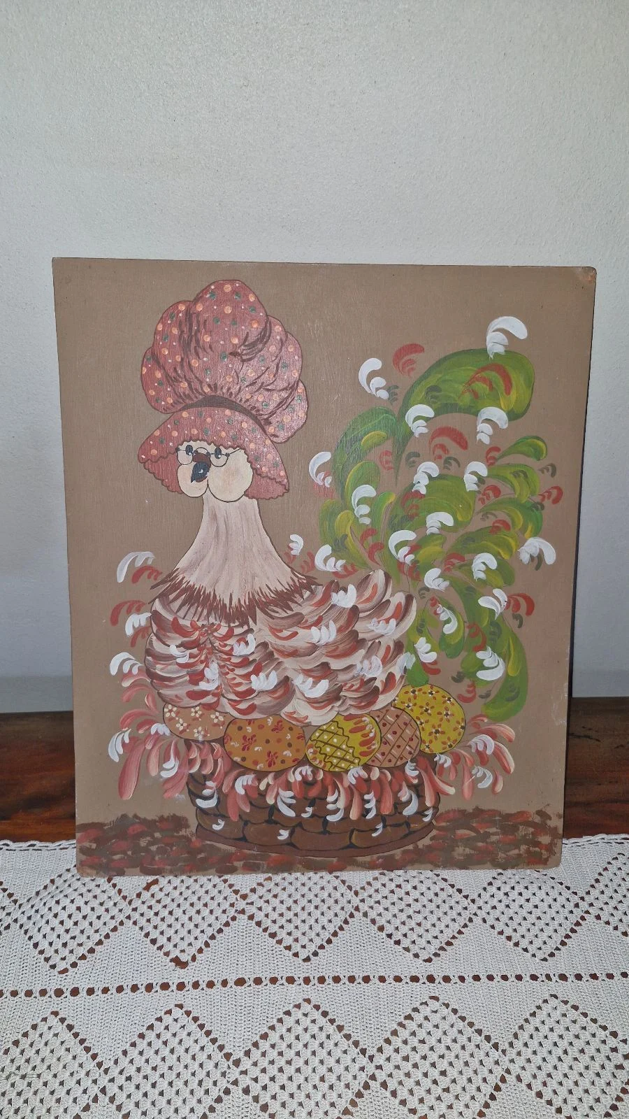 Vintage Hand Painted Hen On Nest