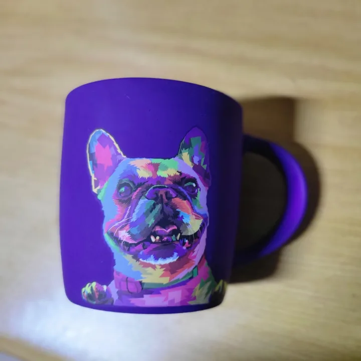 Purple Ceramic Mug With Rainbow Dog