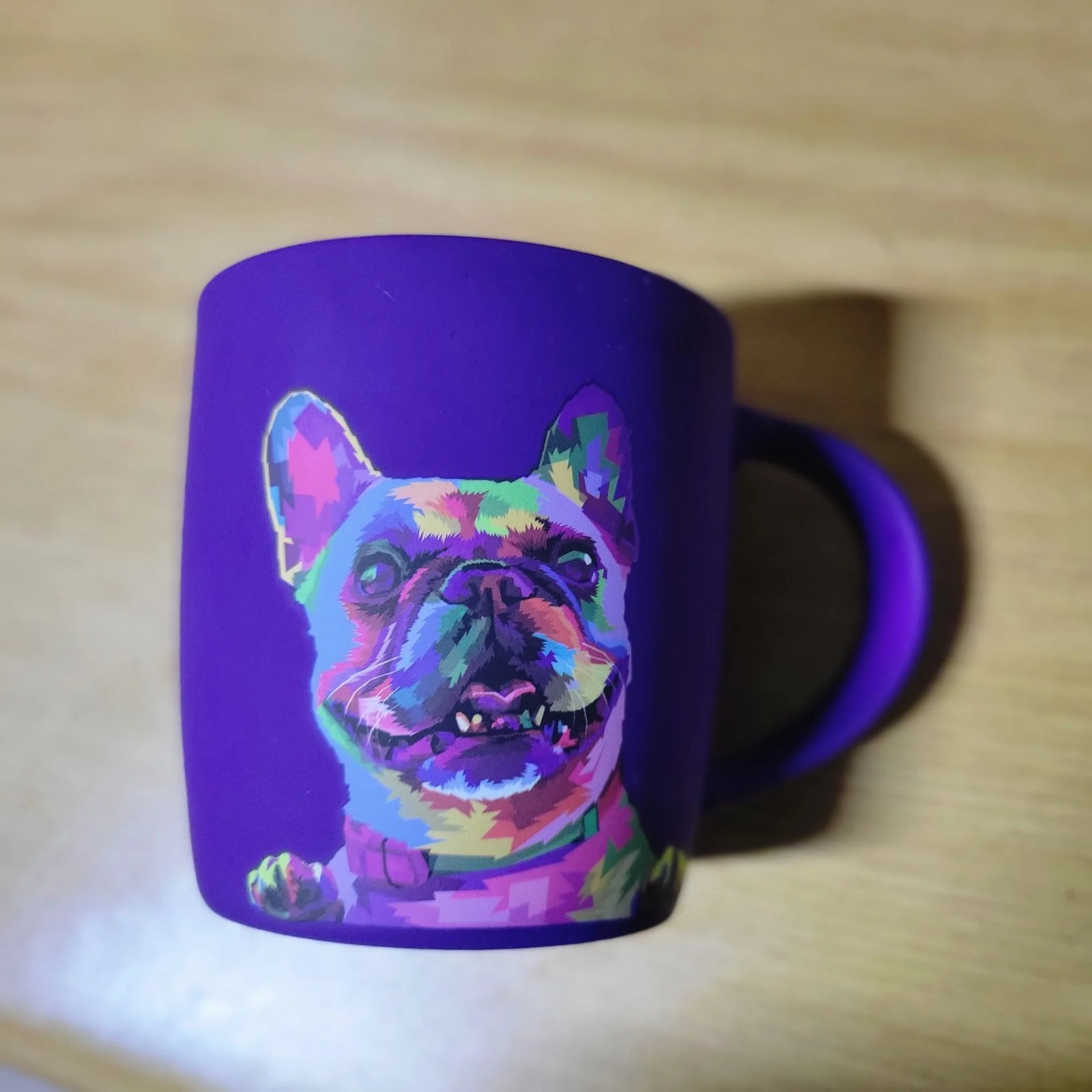 Purple Ceramic Mug With Rainbow Dog
