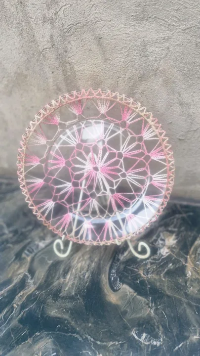 Vintage Plate With Crocheted Net On Back
