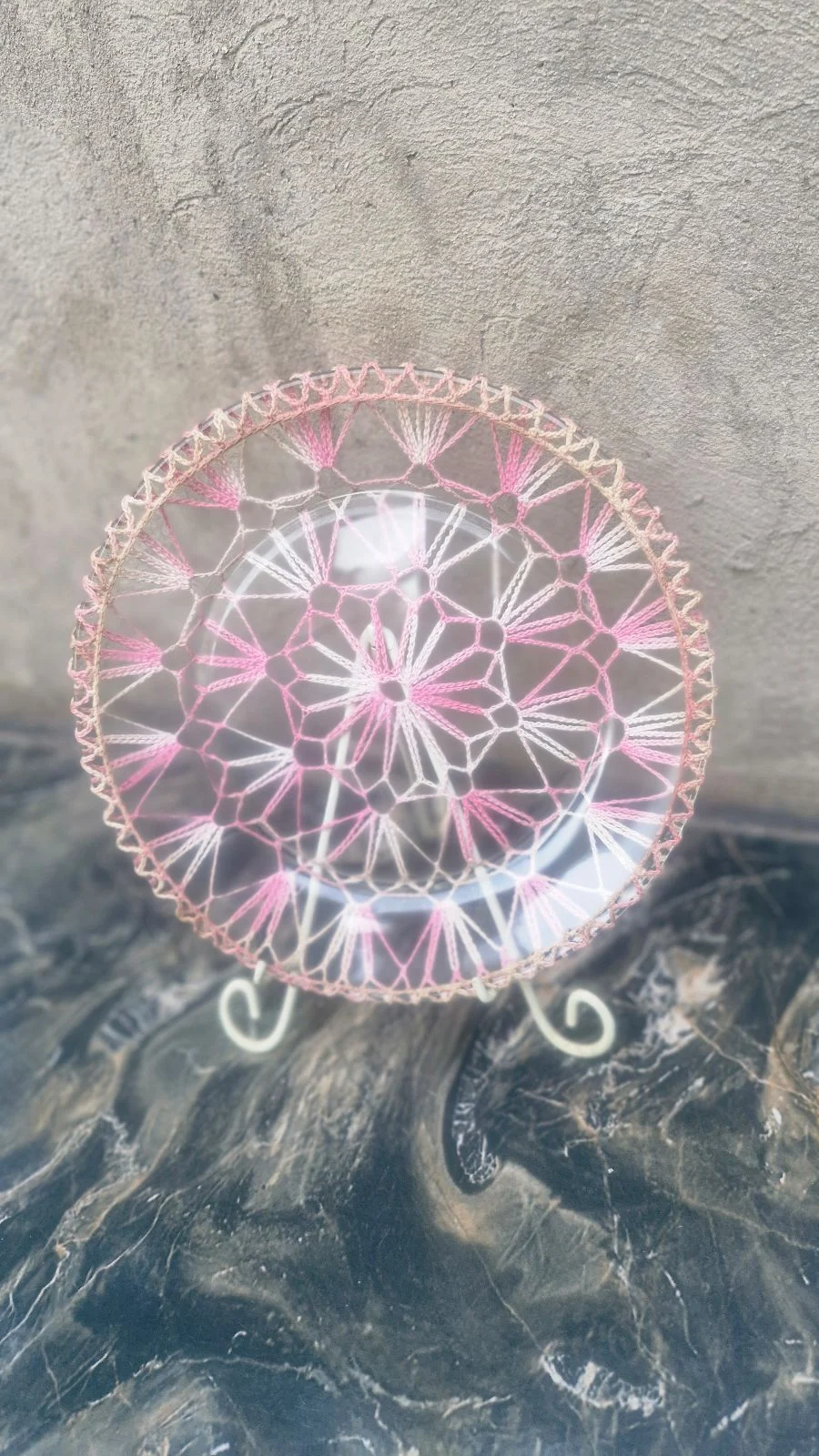 Vintage Plate With Crocheted Net On Back