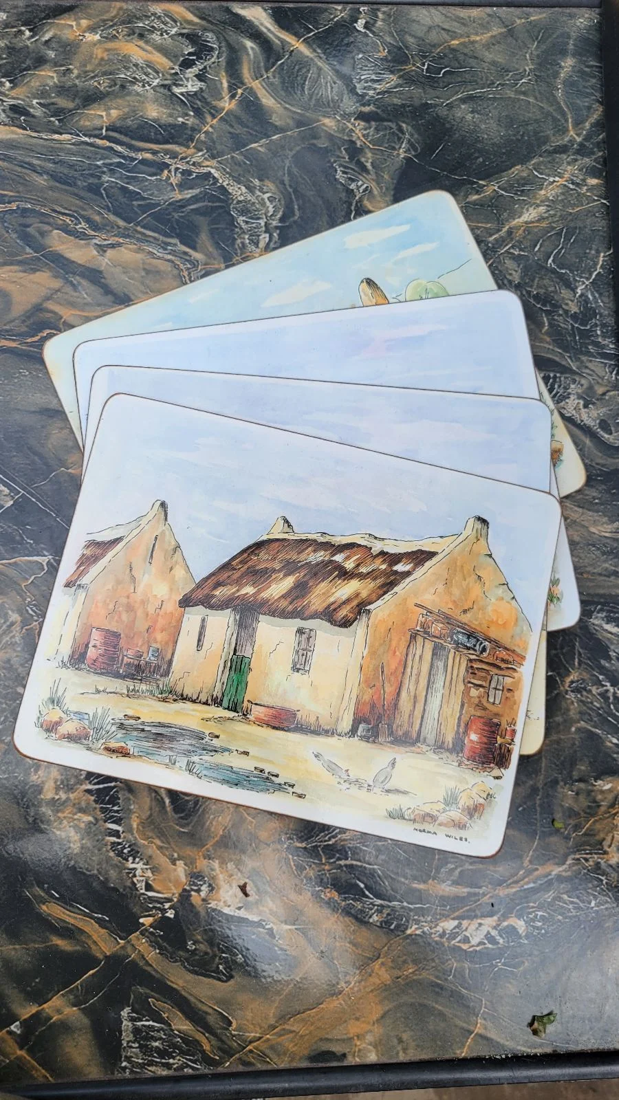 Norma Wiles Collectable Cork Placemats X 4