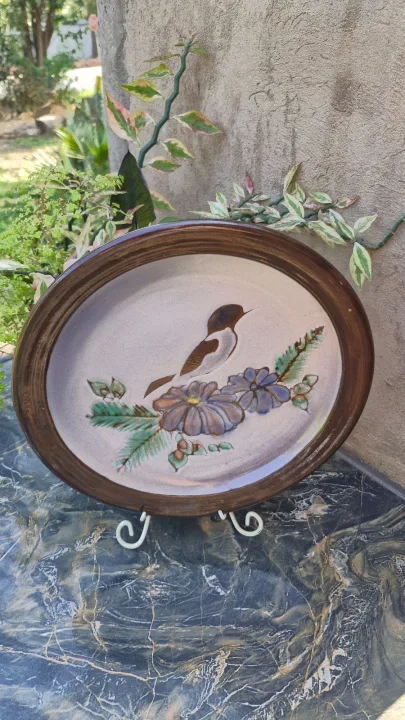 Pottery Plate With Bird And Flowers