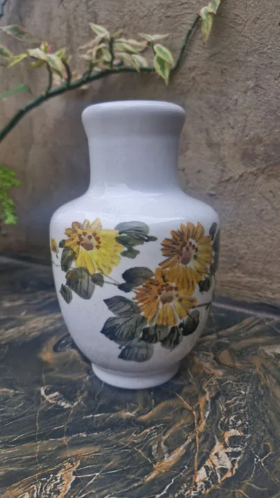 Vintage Vase With Yellow And Orange Flowers