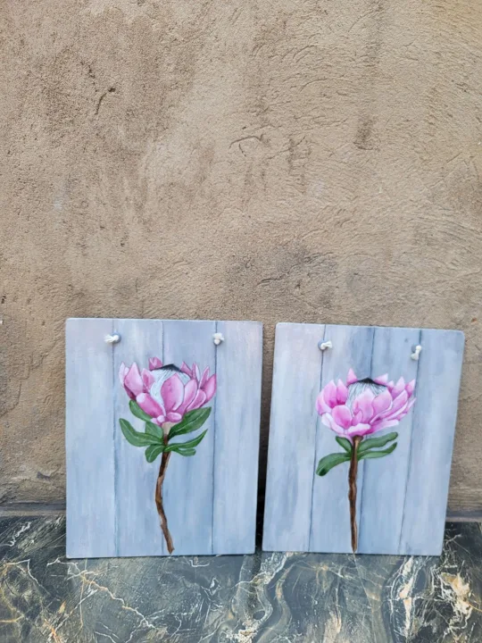 Pink Protea Wall Pictures – Set of 2