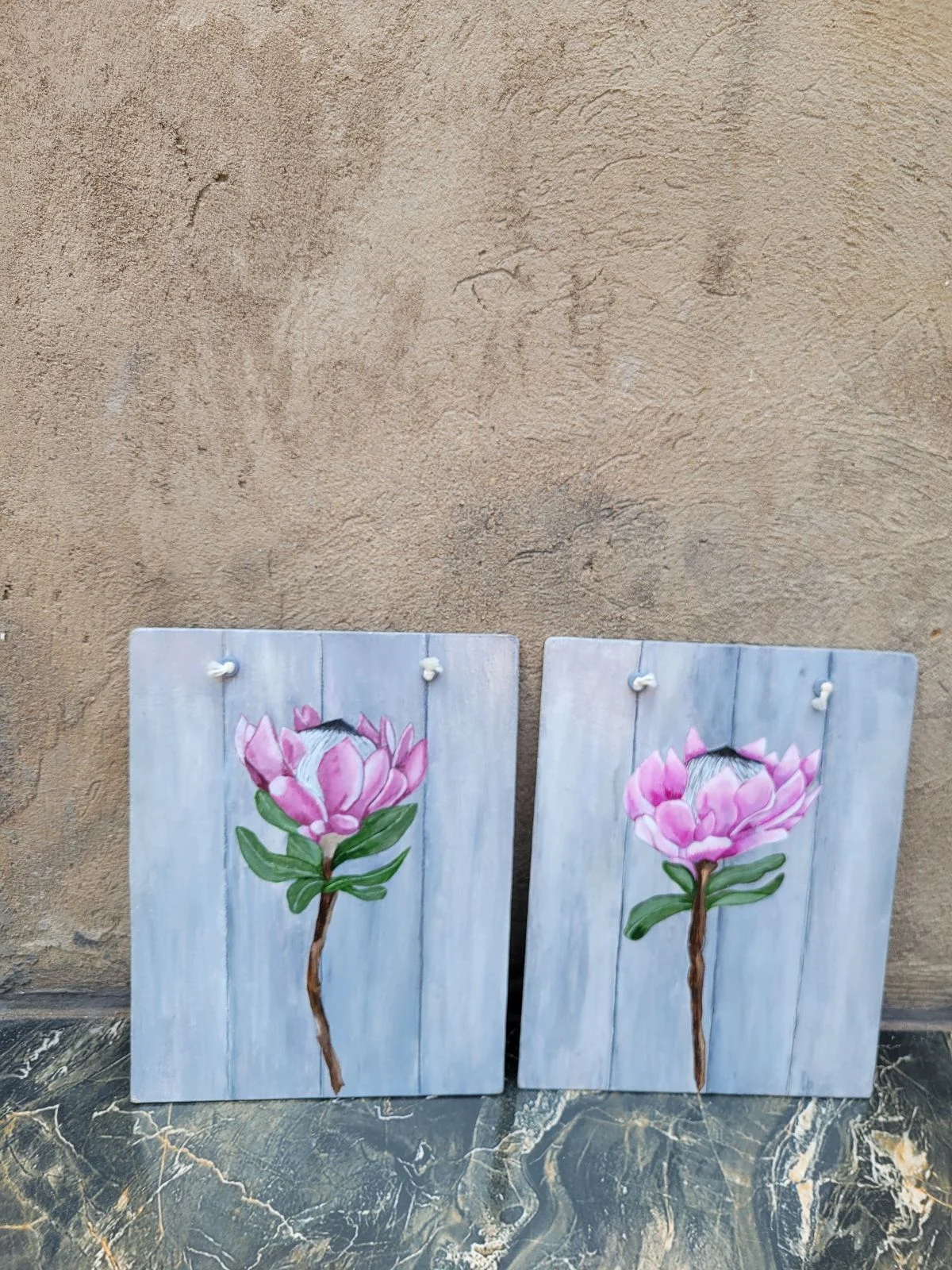 Pink Protea Wall Pictures – Set of 2