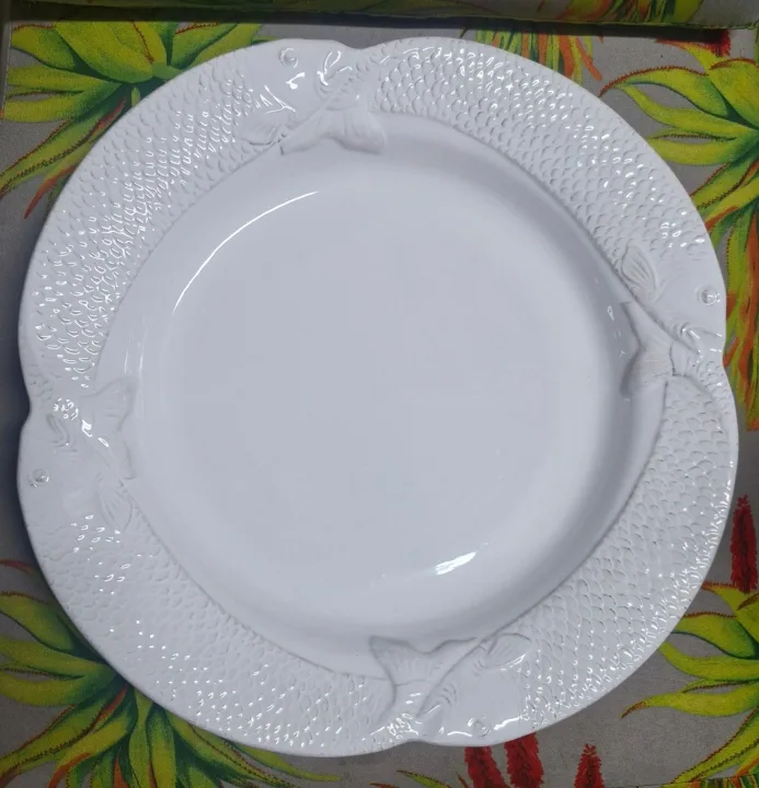White Platter With Fish Design