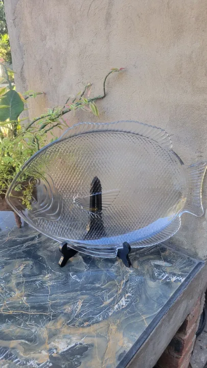 Large Vintage Glass Fish Design Platter