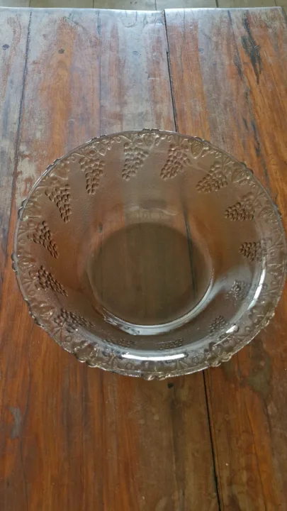 Grey/Light Brown Glass Salad Bowl With Embossed Grapes