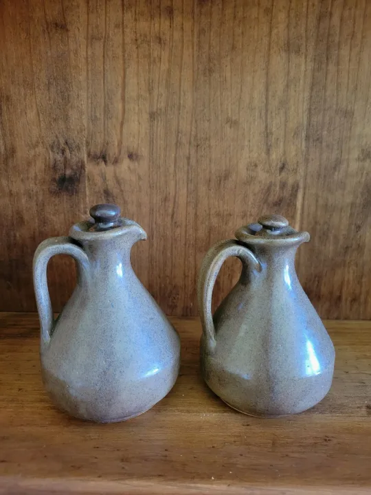 Set Of 2 Pottery Vinegar And Oil Jars