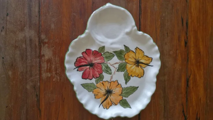 Painted Server With Burnt Red And Yellow Flowers