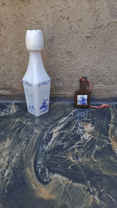 Mini Blue And White Delft Look Liquor Bottle And Tiny