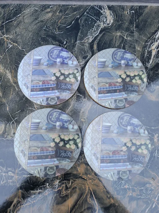 Country Style Coasters X 4 With Cork Backing