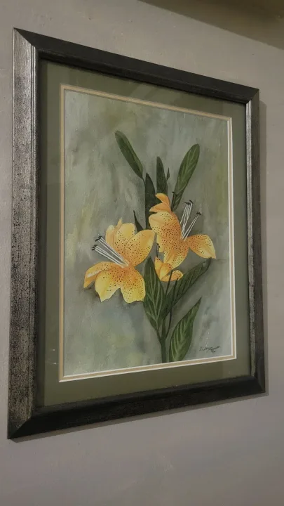 Original Mickey Rowan Yellow Lily Water Colour Painting