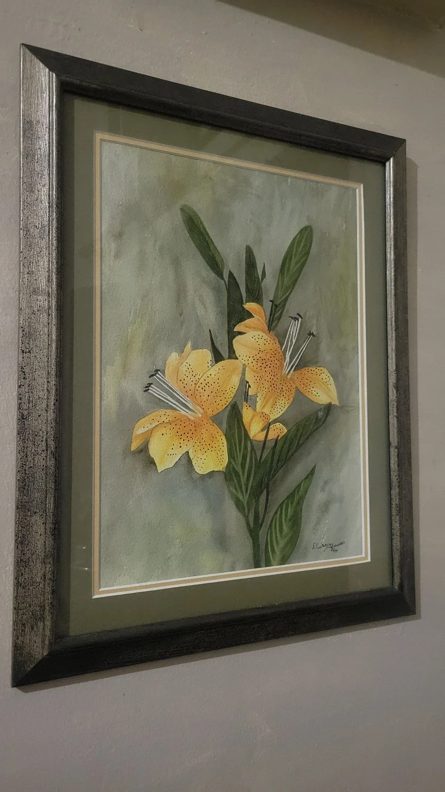 Original Mickey Rowan Yellow Lily Water Colour Painting