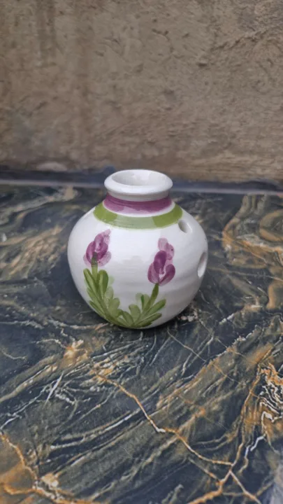 Small Vase / Pomander With Lilac Lavender Looking Flowers