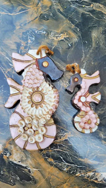 Vintage Handmade Pottery Seahorses X 2