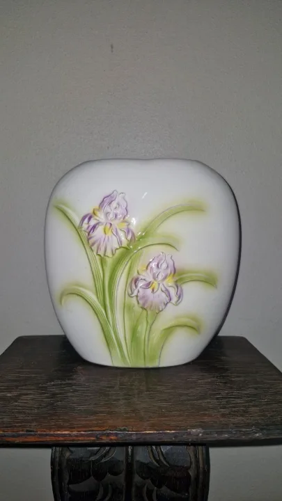 White Vase With Lilac Irises
