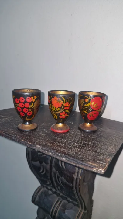 Hand Painted Wooden Cups X 3