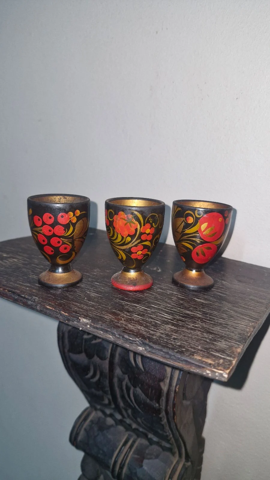 Hand Painted Wooden Cups X 3