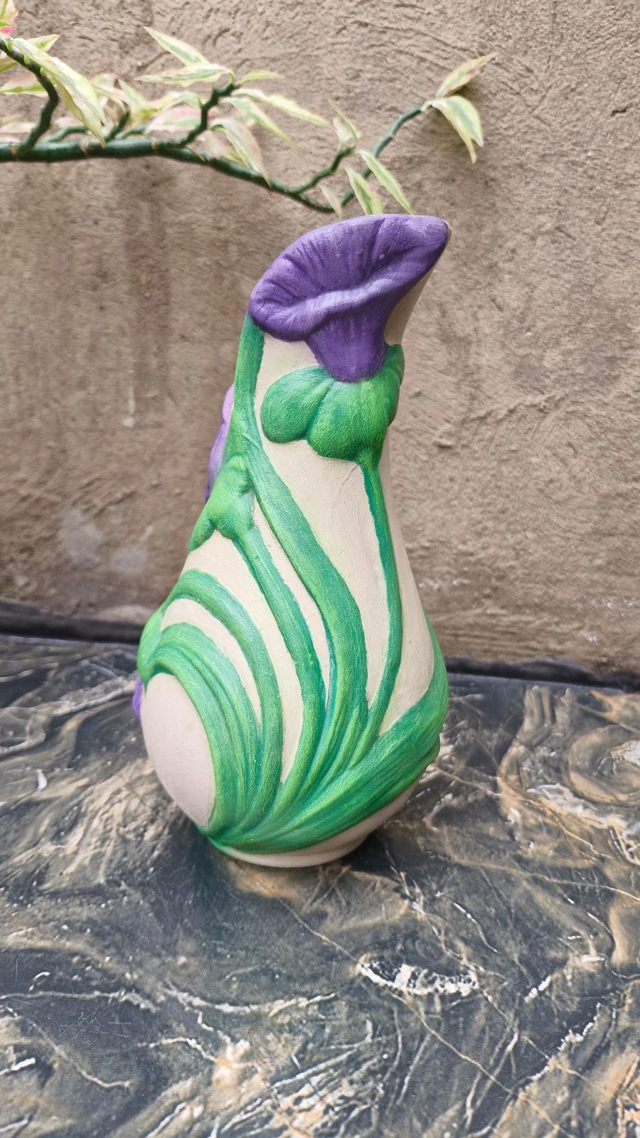Vase With Hand Painted Flowers And Leaves