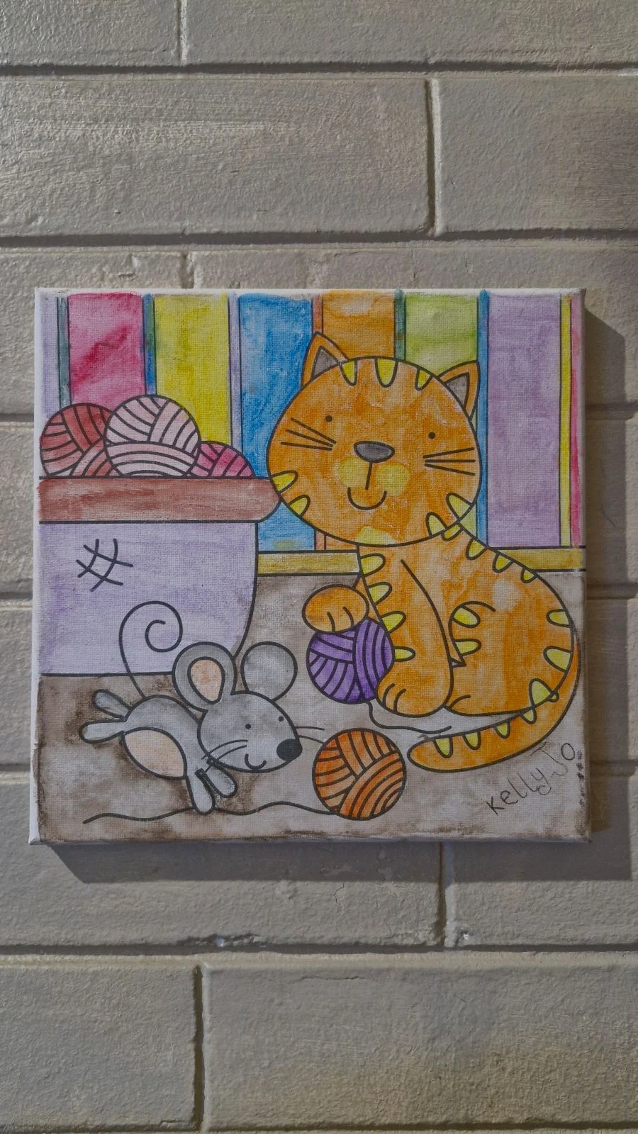 Cat, Mouse And Balls Of Wool Fabric / Canvas Painting