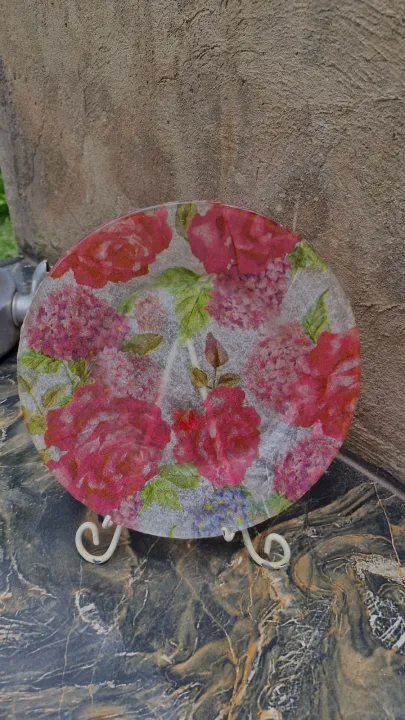 Decoupaged Rose Plate