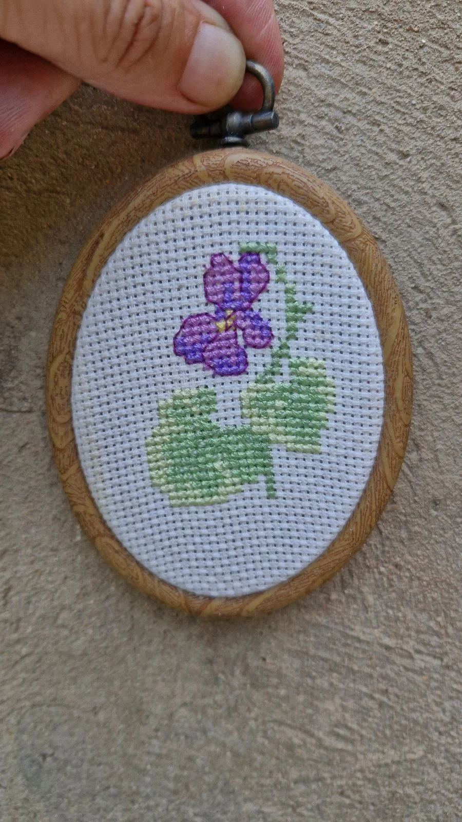 Vintage Small Oval Cross Stitch Wall Hanging