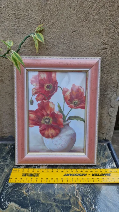 Shades Of Peach And Cerise Picture Frame With Poppies